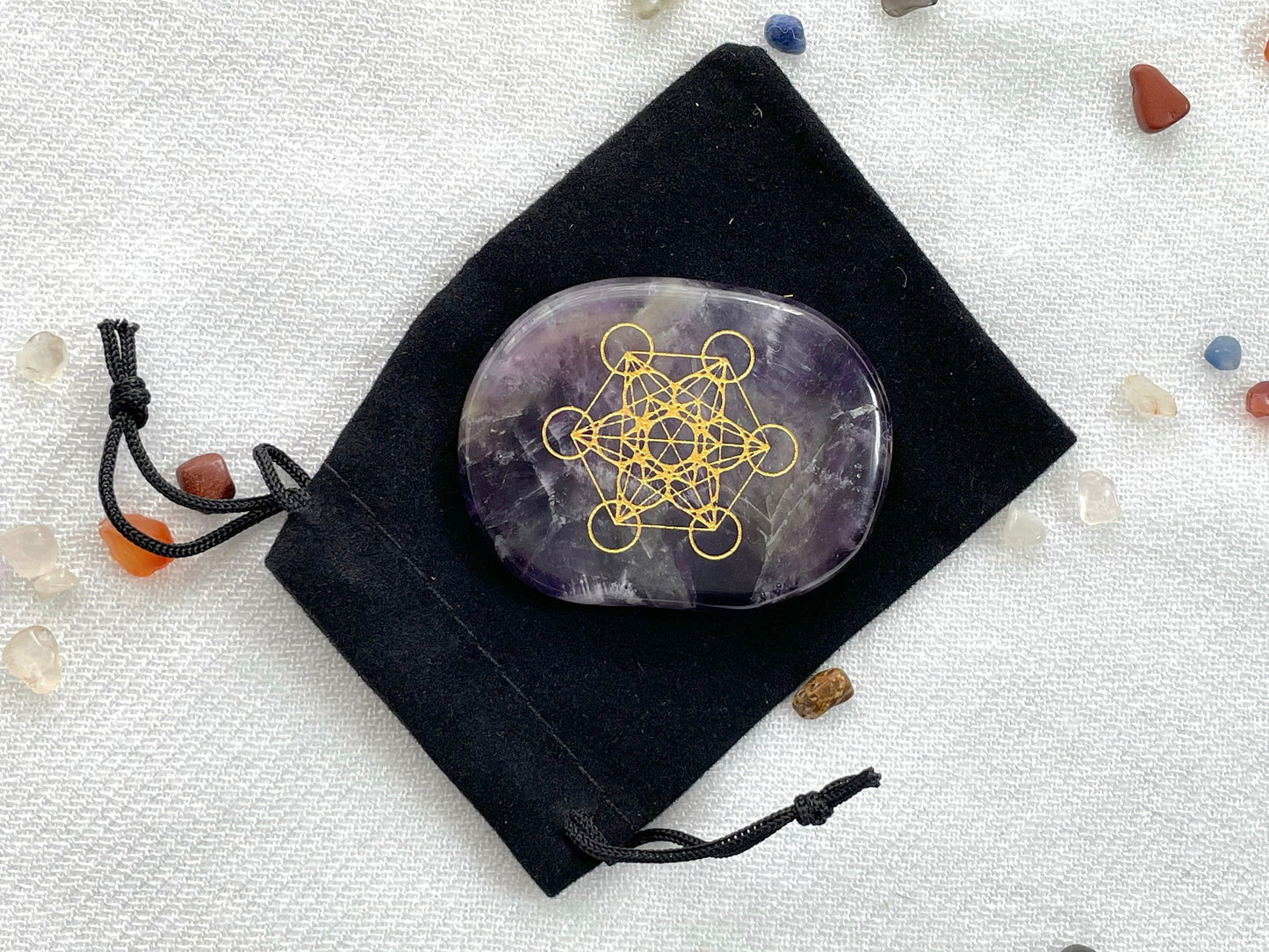 Palm Stone. Metatron's Cube in Amethyst