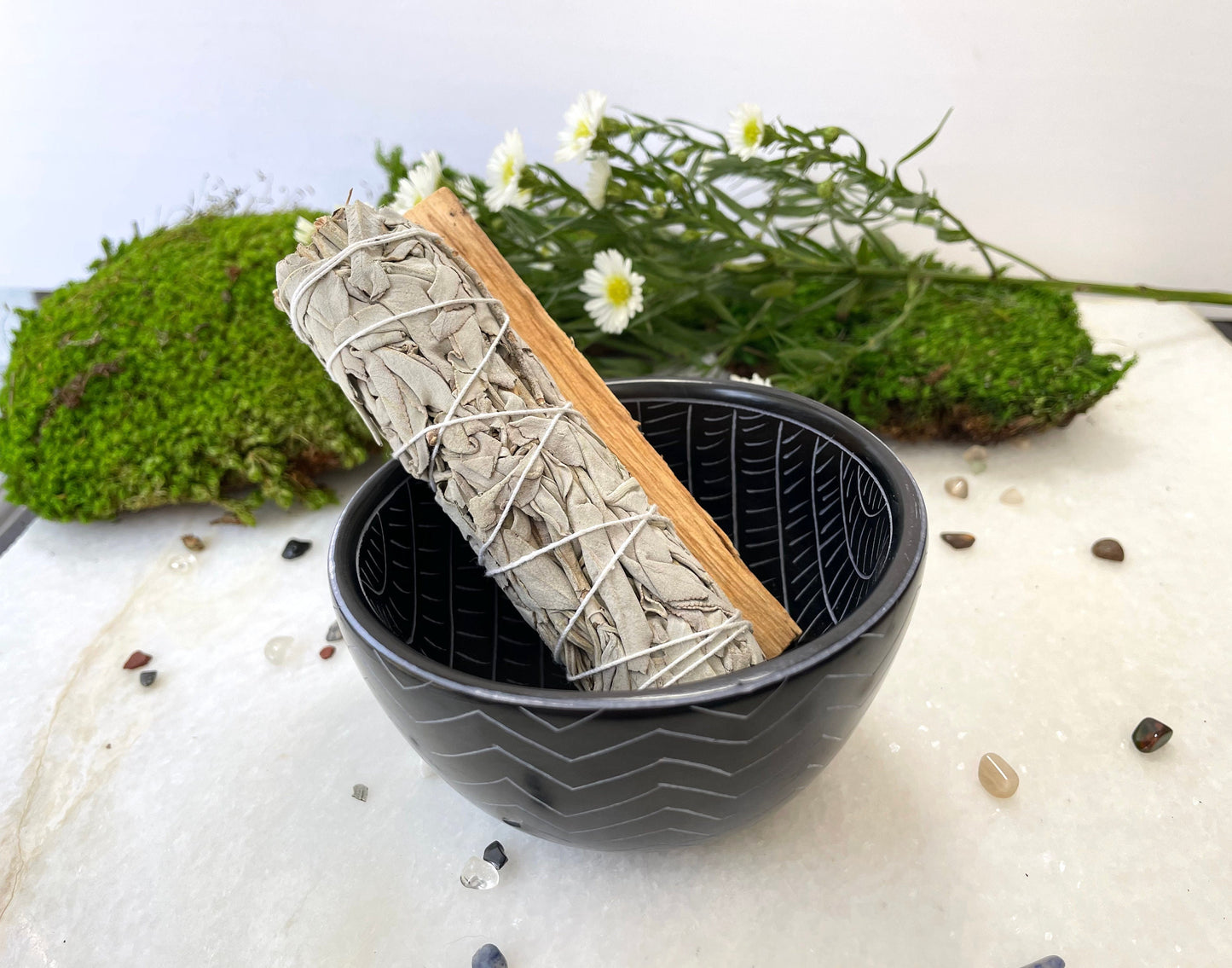 Smudging Set: Soapstone Bowl with Palo Santo & Sage bundle