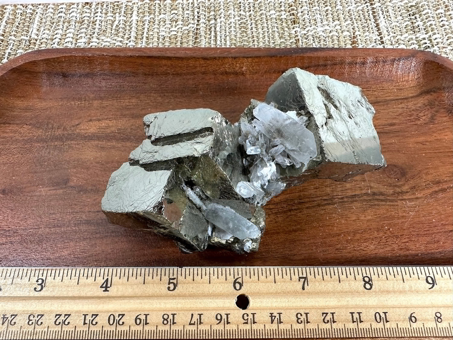 Cubic Pyrite and Clear Quartz Cluster 1.48 lb . Collector item