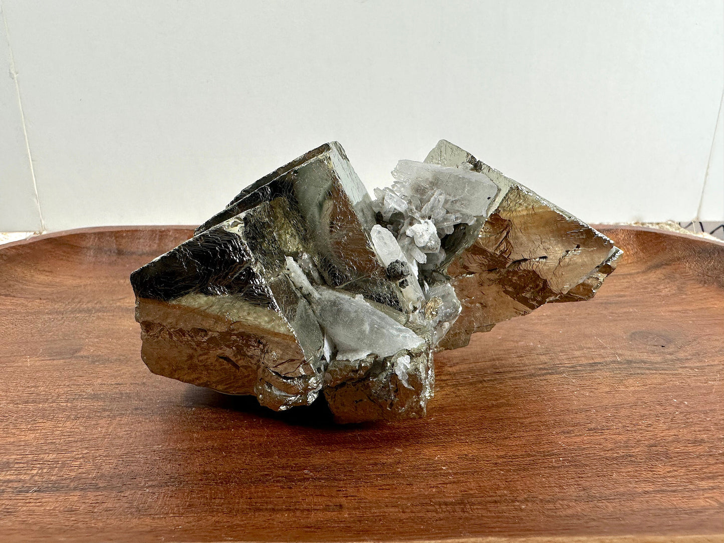 Cubic Pyrite and Clear Quartz Cluster 1.48 lb . Collector item
