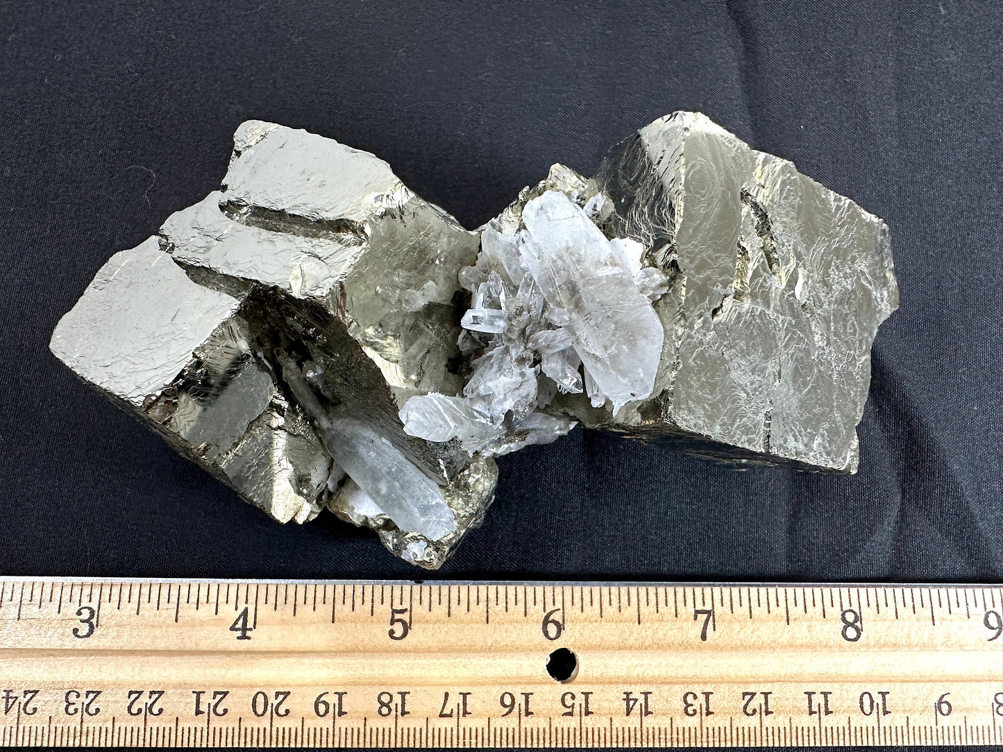 Cubic Pyrite and Clear Quartz Cluster 1.48 lb . Collector item