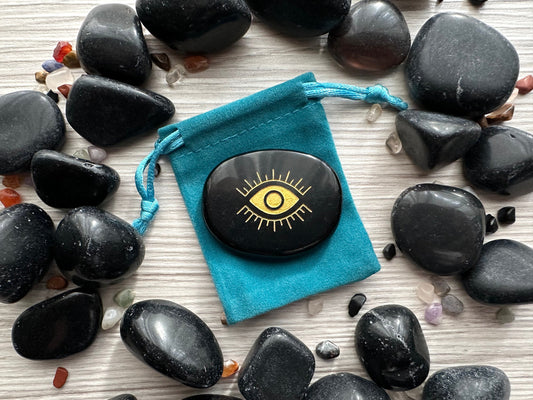 Third Eye in Obsidian, Engraved Palm Stone | Crystal for Protection and Negative Thinking