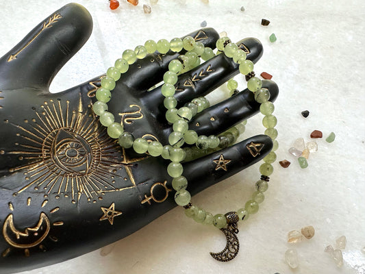 Prehnite Prayer Beads & Wrist Mala. Elastic