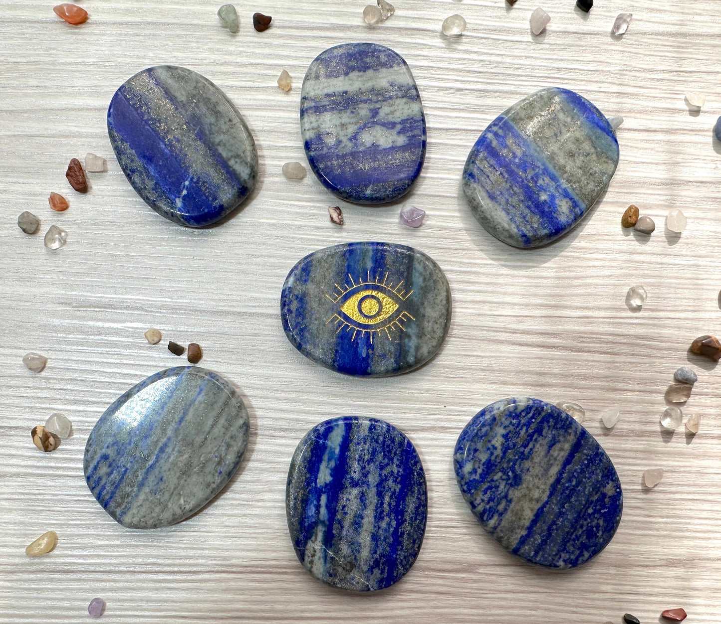 Engraved Palm Stone. Third Eye in Lapis Lazuli