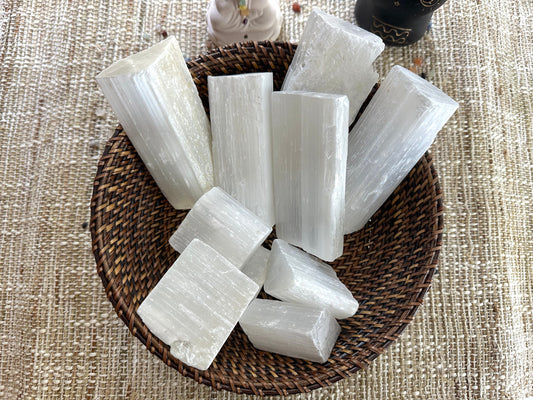 Rough Selenite chunks. Chunky Selenite. 2 and 4 inches long