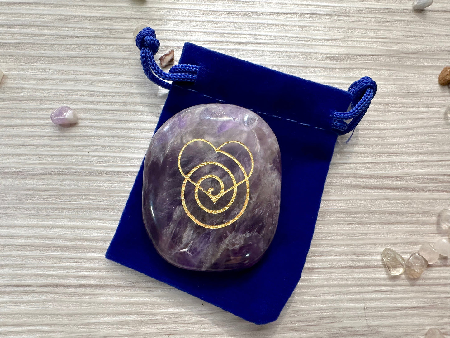 Ascended Heart, Engraved Palm stone in Amethyst