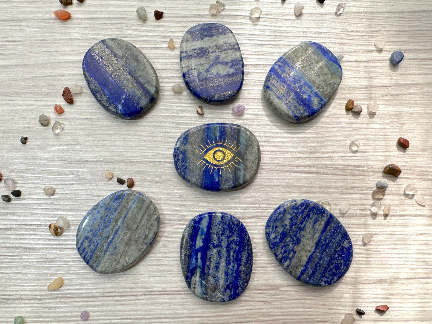 Engraved Palm Stone. Third Eye in Lapis Lazuli
