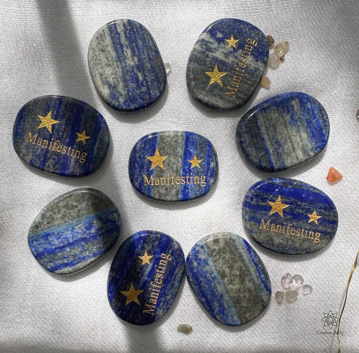 Manifesting Engraved Palm Stone in Lapis Lazuli | Natural Gemstone Pocket Stone