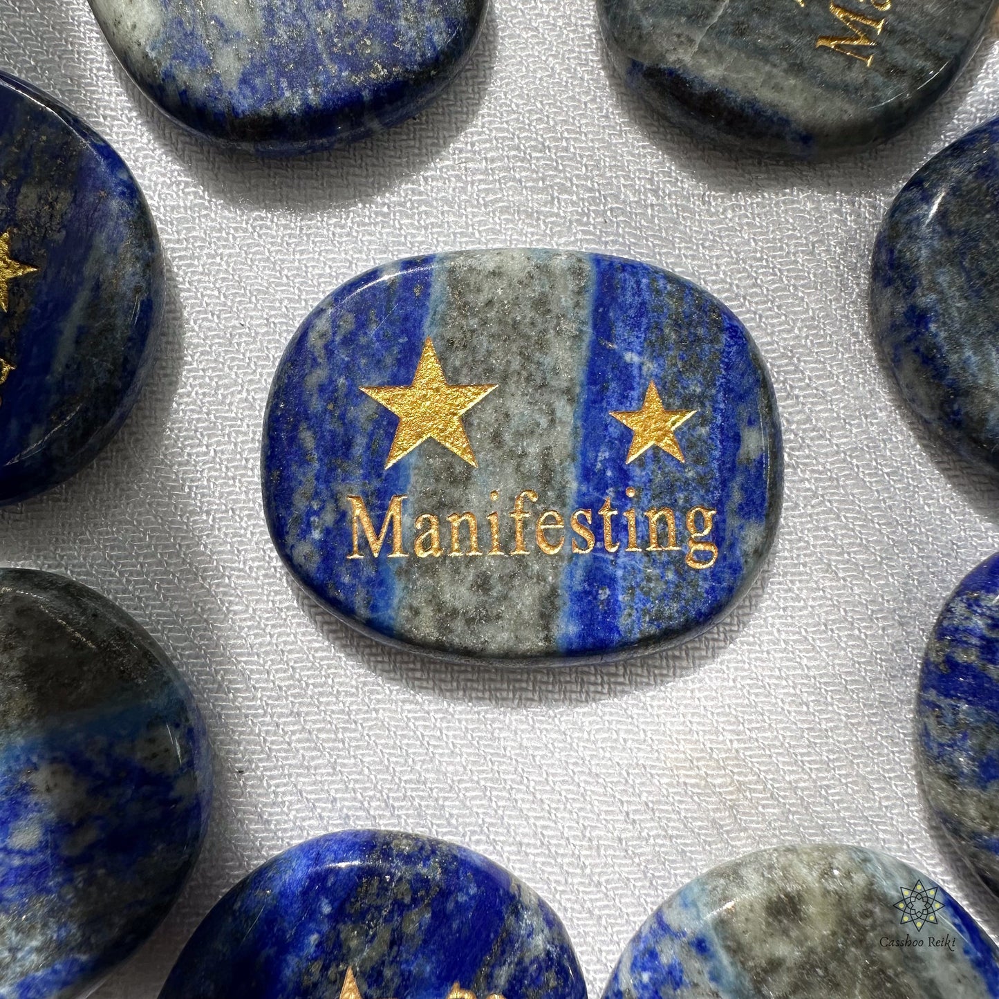 Manifesting Engraved Palm Stone in Lapis Lazuli | Natural Gemstone Pocket Stone