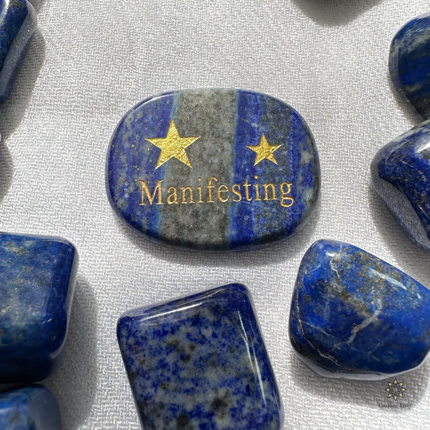 Manifesting Engraved Palm Stone in Lapis Lazuli | Natural Gemstone Pocket Stone