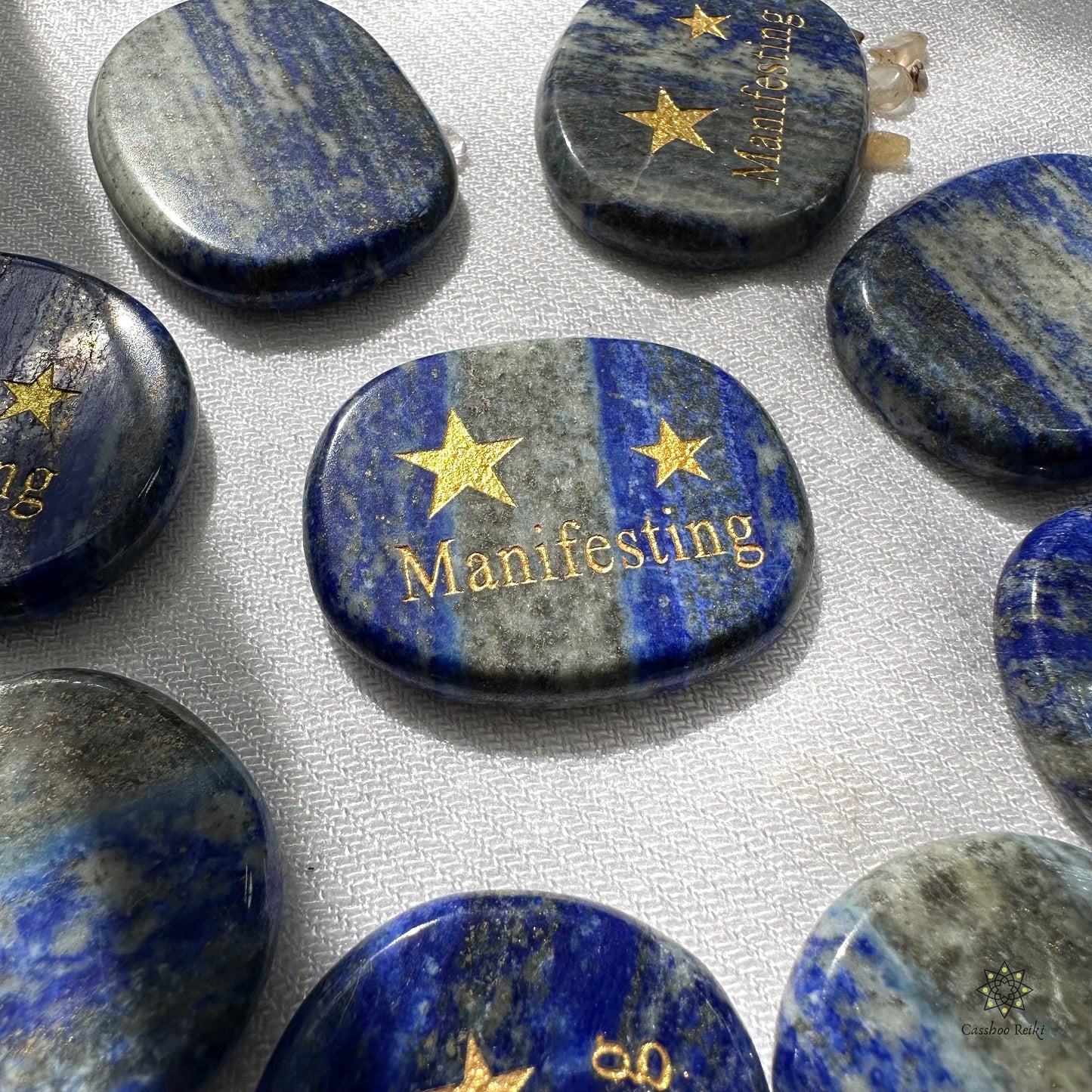 Manifesting Engraved Palm Stone in Lapis Lazuli | Natural Gemstone Pocket Stone