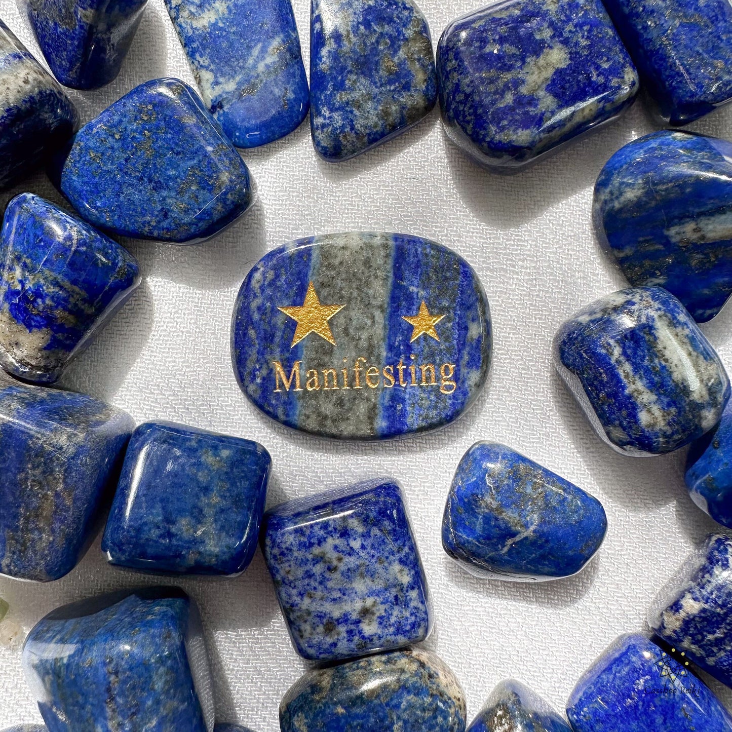 Manifesting Engraved Palm Stone in Lapis Lazuli | Natural Gemstone Pocket Stone